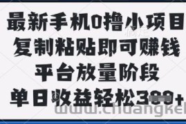 最新手机0撸小项目，复制粘贴即可挣钱，平台放量阶段，单日收益轻松3张+【揭秘】