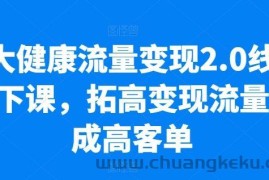 大健康流量变现2.0线下课，​拓高变现流量成高客单，业绩10倍增长，低粉高变现，只讲落地实操