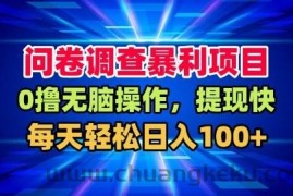 问卷调查暴利项目，0撸无脑操作，提现快，每天轻松日入100+【揭秘】