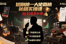 短剧榜一大佬霸榜秘籍实操课，短剧爆单秘籍