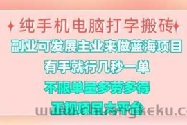 纯手机电脑打字搬砖，有手就行，几秒一单，多劳多得，正规项目大平台【揭秘】