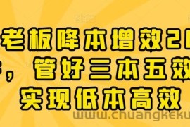 老板降本增效20讲，管好三本五效，实现低本高效