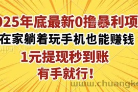 （16419期）2025年底最新0撸暴利项目，在家也能躺赚，1元秒提现，有手就行！
