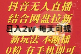 抖音无人直播，结合网盘拉新，新玩法不违规不断播，0粉有手机就能做【揭秘】