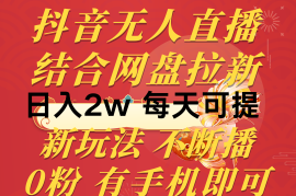 （10487期）抖音无人直播，结合网盘拉新，日入2万多，提现次日到账！新玩法不违规…