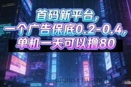 首码新平台，一个广告保底0.2-0.4，单机一天可以撸80，可矩阵操作【揭秘】