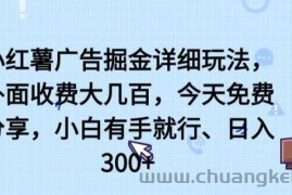 小红薯广告掘金详细玩法，外面收费大几百，小白有手就行，日入300+【揭秘】