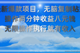 （11174期）最新爆款项目，无脑复制粘贴，操作两分钟收益八元钱，无限操作执行就有…