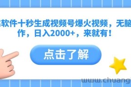 （14538期）靠软件十秒生成视频号爆火视频，无脑操作，日入2000+，来就有！