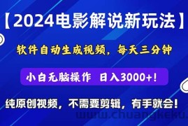 （10843期）2024短视频新玩法，软件自动生成电影解说， 纯原创视频，无脑操作，一…
