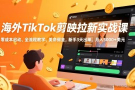 （17340期）海外TikTok剪映拉新实战课，零成本启动、全流程教学、美金佣金，新手3天出单，月入5000+美元