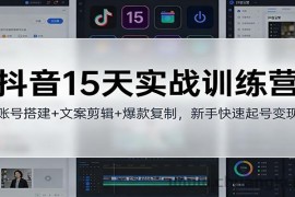 抖音15天实战训练营：账号搭建+文案剪辑+爆款复制，新手快速起号变现