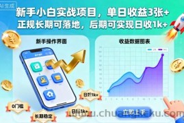 新手小白实战项目，单日收益3张+，正规长期可落地，后期可实现日收1k+【揭秘】