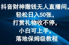 抖音财神撒钱无人直播间轻松日入50张，打赏礼物收不停，小白可上手，落地保姆级教程【揭秘】