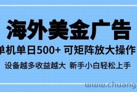 （16488期）最新蓝海市场，海外美金广告，单设备500+，矩阵放大操作，设备越多收益…