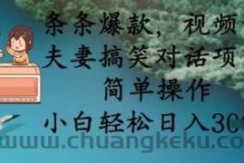 条条爆款，视频号夫妻搞笑对话项目，简单操作，小白轻松日入3张+