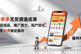 （16785期）拼多多无货源速成课，开店选品、推广放大、投产优化，新手30天稳定盈利