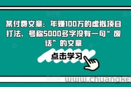 某付费文章：年赚100w的虚拟项目打法，号称5000多字没有一句“废话”的文章