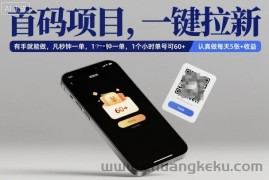 首码项目，一键拉新，有手就能做，几秒钟一单，1个小时单号可60+，认真做每天5张+收益【揭秘】