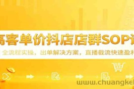 高客单价抖店店群SOP课：全流程实操，出单解决方案，直播截流快速盈利