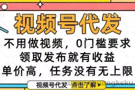 （16583期）视频号代发，不用做视频，0门槛要求，领取发布就有收益，单价高，任务…