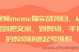 短视频meme猫实战项目，从选素材到把文案，到剪辑，手把手的教你快速起号涨粉