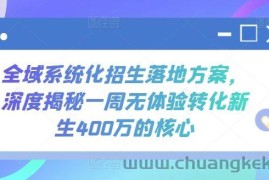 全域系统化招生落地方案，深度揭秘一周无体验转化新生400万的核心