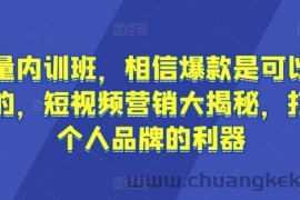 流量内训班，相信爆款是可以重复的，短视频营销大揭秘，打造个人品牌的利器
