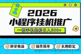 26年最新风口项目，小程序全自动推广，一部手机保底日入5张【揭秘】