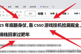 25年底翻身仗，靠CSGO游戏挂机捡漏掘金，搞钱回家过肥年