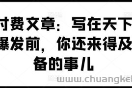 某付费文章：写在天下剧变爆发前，你还来得及准备的事儿
