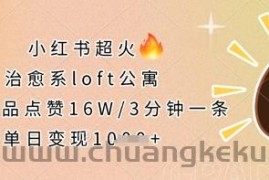 小红书超火的治愈系loft公寓，单条作品点赞16W，3分钟一条，单日变现数张