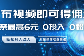 发布视频即可得佣金，一条最高6元，0投入0粉丝，月入过万，批量操作收益翻倍