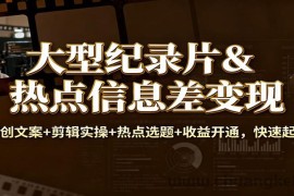 大型纪录片&amp;热点信息差变现：原创文案+剪辑实操+热点选题+收益开通，快速起号