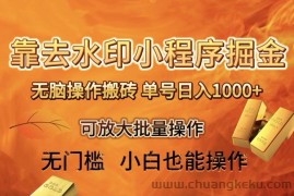 靠去水印小程序无脑操作搬砖，单号日入1000+保姆级教程可放大批量操作【揭秘】