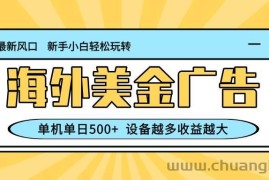 （16454期）最新蓝海项目，海外美金广告，单机单日500+，可矩阵放大，设备越多收益…