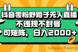 （13336期）抖音零粉野路子无人直播，不违规不封号，可矩阵，日入2000+