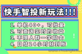 （14372期）快手智投新玩法，单机日入40+，可批量，可查询实时收益，收益日结24小…