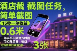 酒店截图任务，简单截图，15秒一单收益0.6米，一部手机不限地方时间，可矩阵单日收益3张【揭秘】